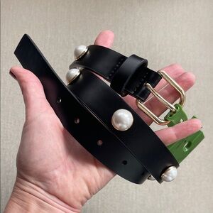 KATE SPADE | Pearl Studded Leather Belt | Black & Gold | S/M/L